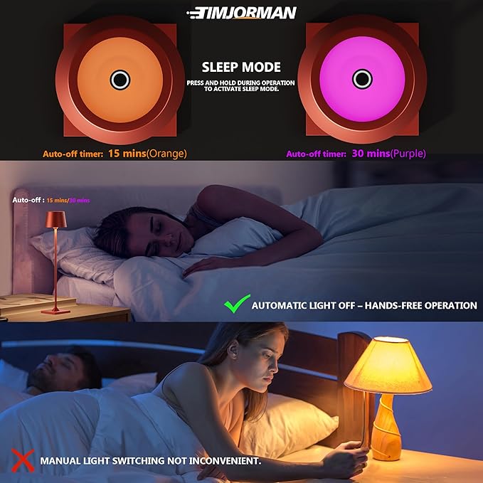 Timjorman Compact Cordless Table Lamp, Rechargeable LED Night Light, Dual Light Source (RGB Top & Warm Bottom), Touch Control & Timer, Metal Lamp for Bedroom & Kids Room (Red 1-Pack)
