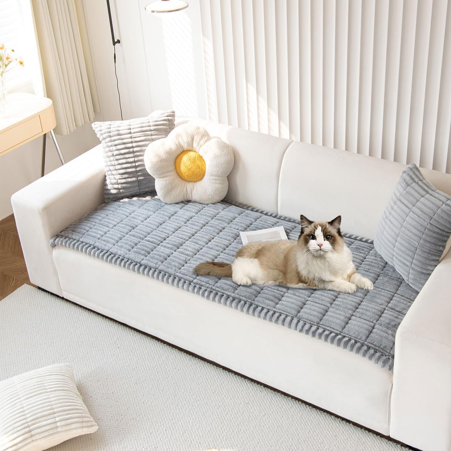 OTOB Couch Cover for Dogs Washable, Non Slip Plush Sofa Covers for 3 Cushion Couch, Fuzzy Pet Friendly Mat Bed Furniture Protector Sofa Slipcover, All Seasons (Gray, 27.6" x 70.9")