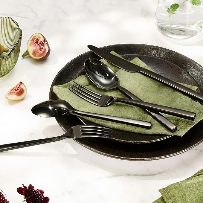 KINGSTONE Black Silverware Set, 20-Piece Flatware Cutlery Set Premium Stainless Steel, Service for 4, for Kitchen, Home, Wedding, Party, Mirror Polished and Dishwasher Safe