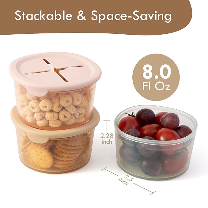 Moonkie Silicone Snack Containers for Kids | 8 oz Baby Food Storage Containers with Airtight Lids and A Snack Lid | Baby Food Jars | BPA Free | Freezer & Dishwasher Safe | 3 Pack