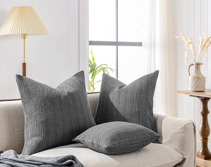 COCOPLOCEUS 1 Piece 26x26 Pillow Cover Stone Washed Decorative Euro Sham Cotton Large Throw Pillow Cover Square Pillowcase for Couch Bed Living Room, Grey