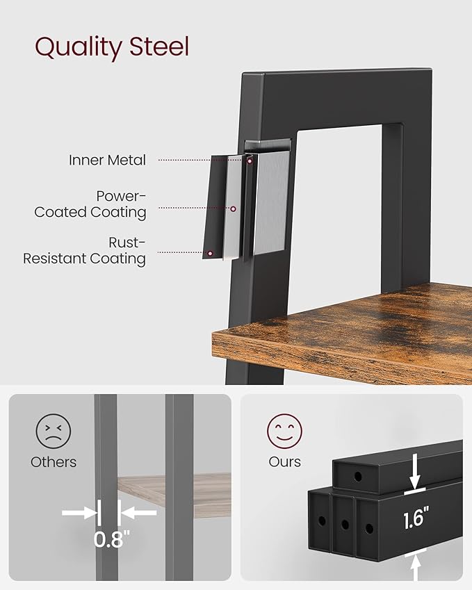 VASAGLE Ladder Shelf, 5-Tier Bookshelf, Storage Rack, Bookcase with Steel Frame, for Living Room, Home Office, Kitchen, Bedroom, Industrial Style, Rustic Brown and Ink Black ULLS45X