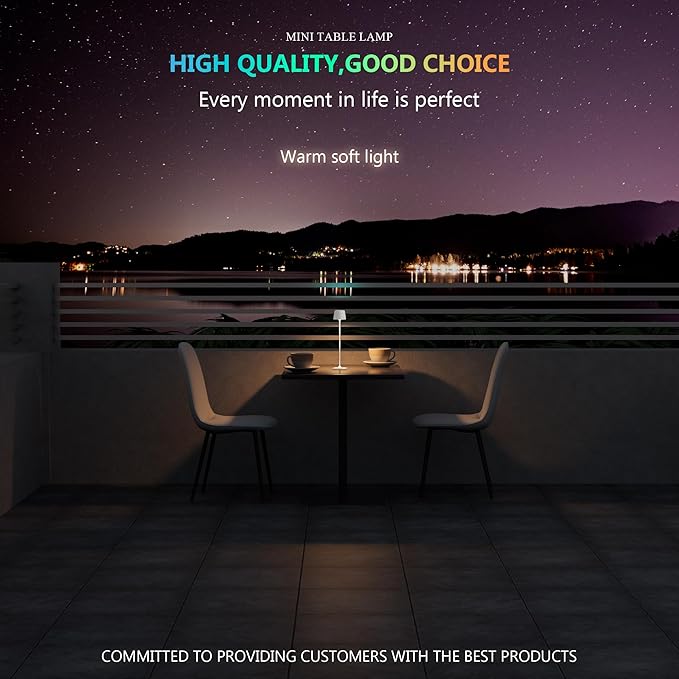 Timjorman Compact Cordless Table Lamp, Rechargeable LED Night Light, Dual Light Source (RGB Top & Warm Bottom), Touch Control & Timer, Metal Lamp for Bedroom & Kids Room (White 1PACK)