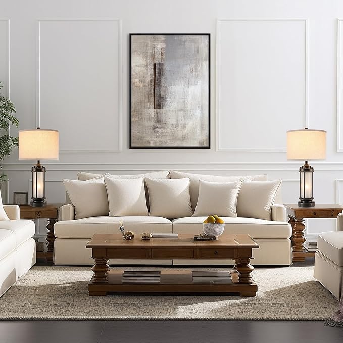 AIEAMPDO Set of 2 Modern Table Lamps for Living Room Bedroom, 25'' Black Retro Industrial Metal Lamp with Glass Nightlight, Contemporary Desk Lamp for Bedside End Table Office, 4 Bulbs Included