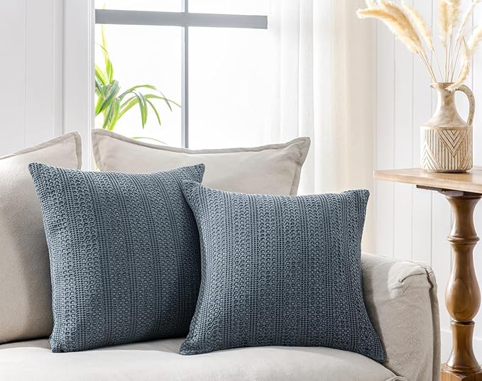 COCOPLOCEUS 24x24 Pillow Covers Set of 2 Euro Sham Pillow Covers Cotton Euro Pillow Shams, Boho Throw Pillow Covers Large Decorative Square Pillowcase for Couch Bed, Blue Grey