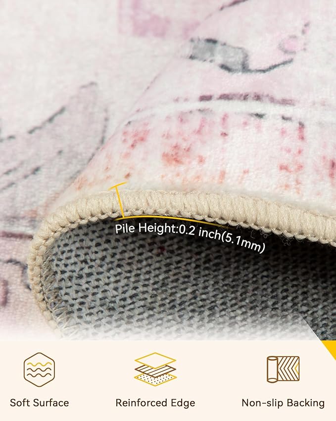 RELEANY Area Rugs 2'x3' Kitchen Rugs Entry Rug Small Rugs for Entryway Kitchen Bathroom Door Mat Indoor Entrance,Washable Non Slip, Pink Greypink Cute