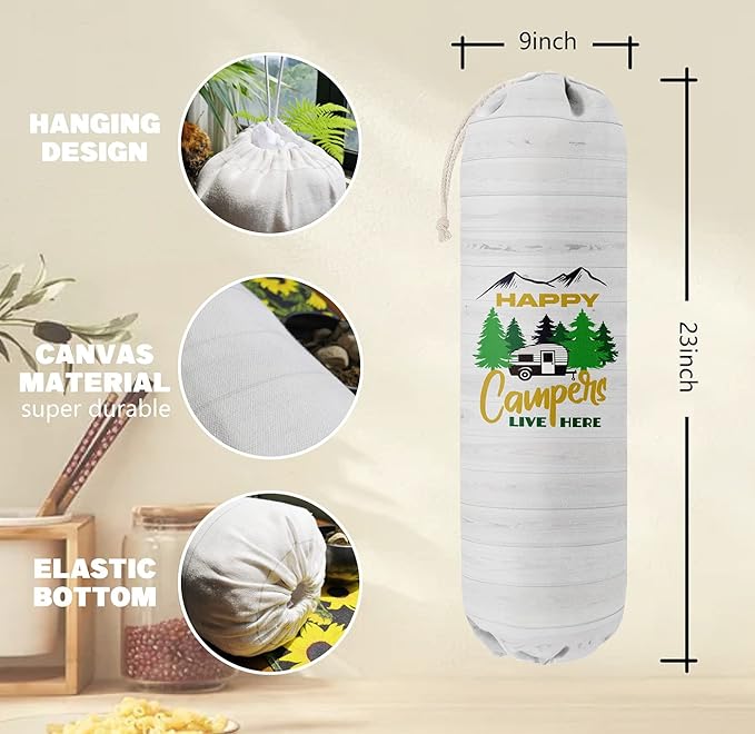 Happy Campers Grocery Bags Holder Organizer, Wall Mount Plastic Bags Storage Container Dispenser, Gift For Family And Friends