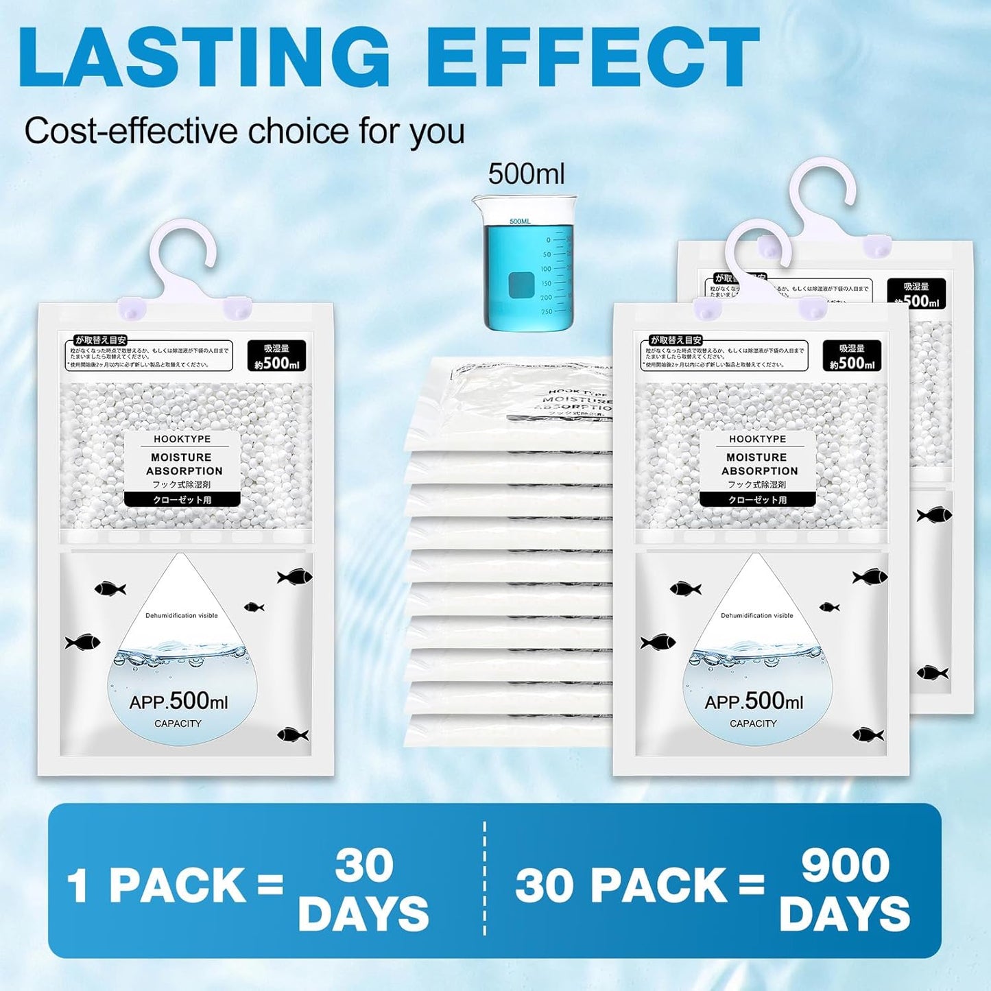 Nuanchu 30 Pack 500 ml Moisture Absorber Hanging Closet Dehumidifier Bags Unscented Hanging Humidity Absorber Desiccant Moisture Absorb in Wardrobes Bedrooms Bathrooms Kitchen