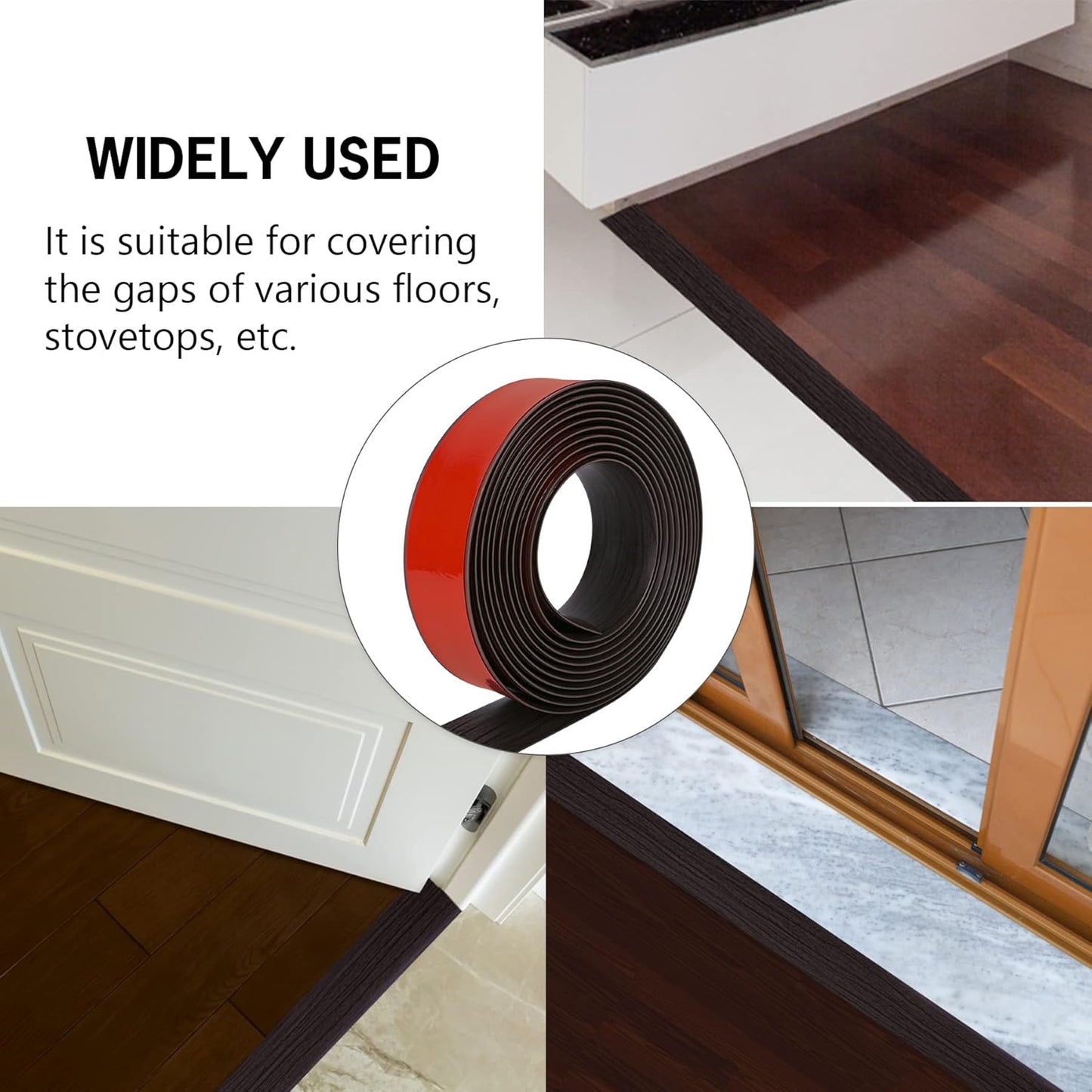 16.4Ft Floor Transition Strip Self Adhesive Vinyl Cover Floor Strip Flat Divider Transition Strip Wood Grain Design for Laminate Floor Gaps and Doorway Transitions (16.4Ft x 2 Inch, Brown)