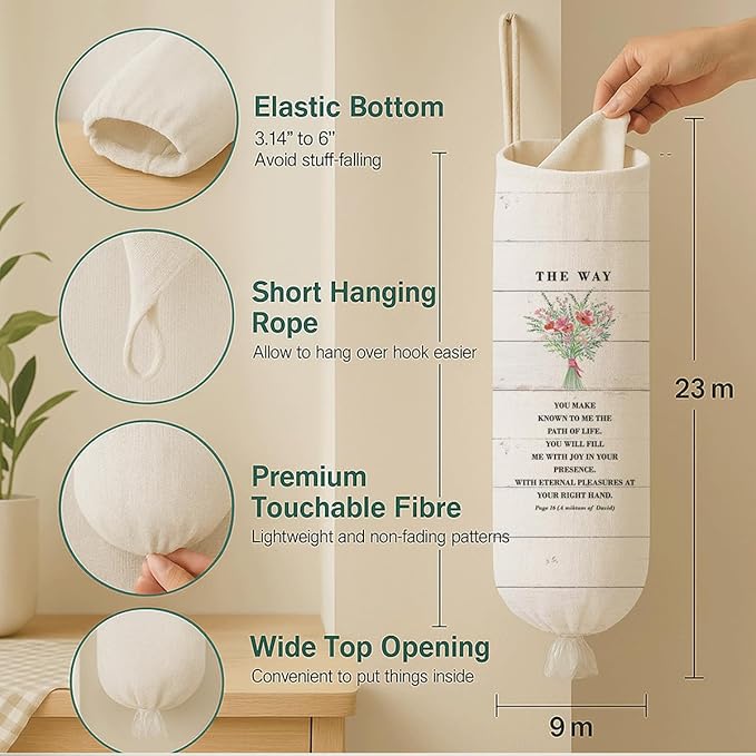 Plastic Bag Holder, The Way Page 16 Plastic Bag Holder Christian Decor, Reusable Hanging Trash Bags Dispenser, Christian Kitchen Gifts for Women Plastics Bags Holders with Bible Verse