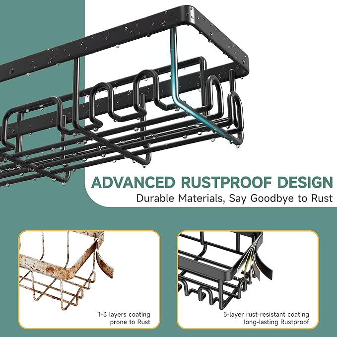 Veken Shower Caddy 6-Pack, Advanced Rustproof Design, No Drilling Adhesive Shelves, Rack with Soap Holder, Large Capacity Bathroom Organizers and Storage, Wall-Mounted Kitchen & Home Decor