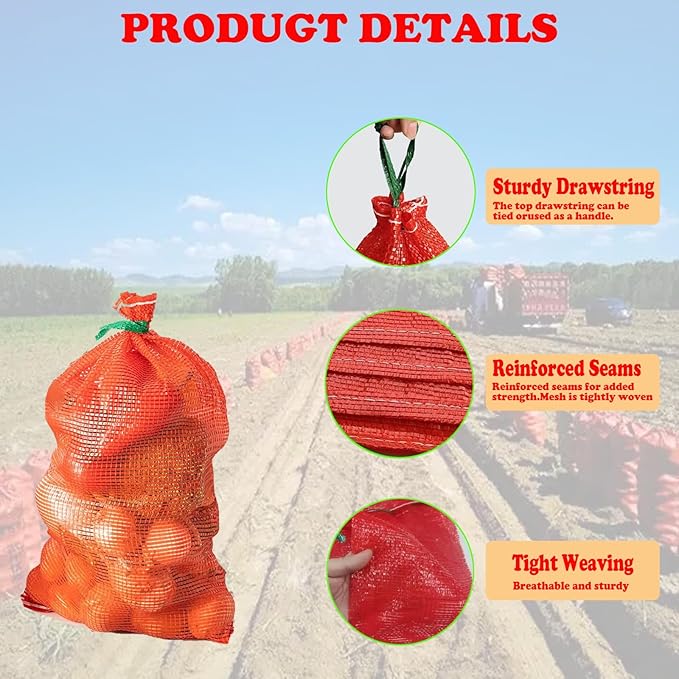 Mesh Onion Bags-10 Pack Reusable Vegetable Storage Bags with Drawstring, Breathable Mesh Produce Bags for Potatoes, Onions, Garlic, Fruits, Fresh for Kitchen Pantry Organization (Pack of 10)