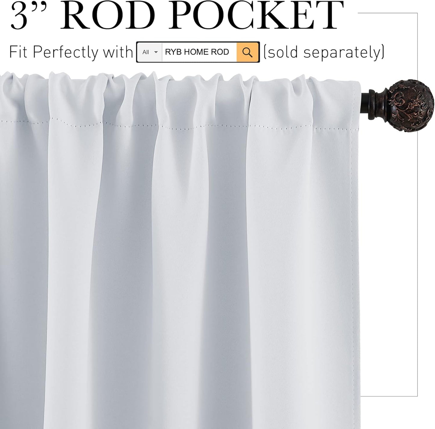 RYB HOME White Room Darkening Curtains for Bedroom, Thermal Insulated Curtains and Drapes Small Window Decor Privacy Shades for Kitchen Farmhouse Closet, W42 x L63 inch, 2 Panels