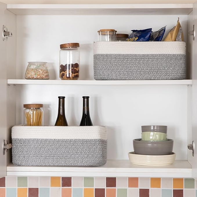 OIASKET Storage Baskets for Organizing 3 Pack, Woven Baskets for Shelves, Closet Organizer Bins Empty Gift Basket Toy Storage for Toys, Books, Towels, Clothes, 15"x11.42"x6.7", Grey