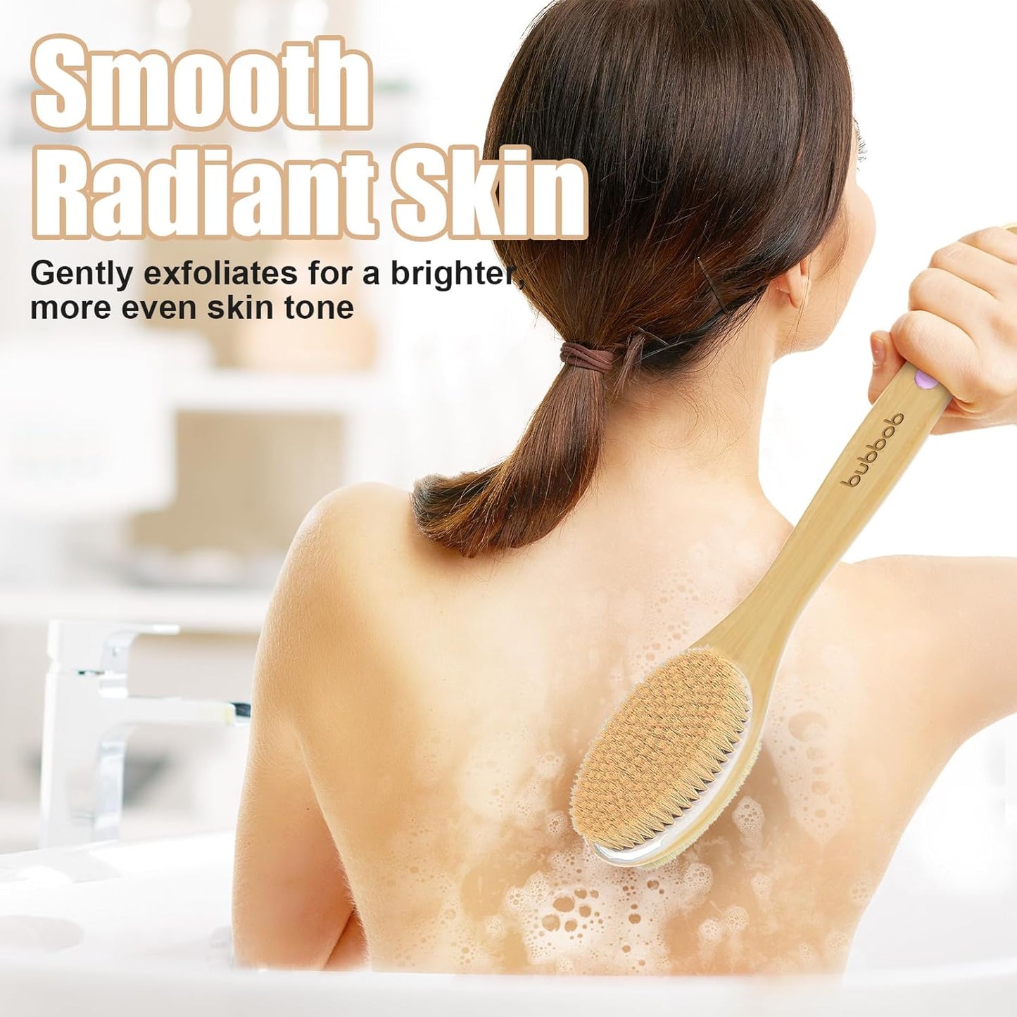 Back Scrubber for Shower,Bath Brush with Long Handle,Bath Brush Body Exfoliator for Wet or Dry Brushing,Men and Women (Purple)