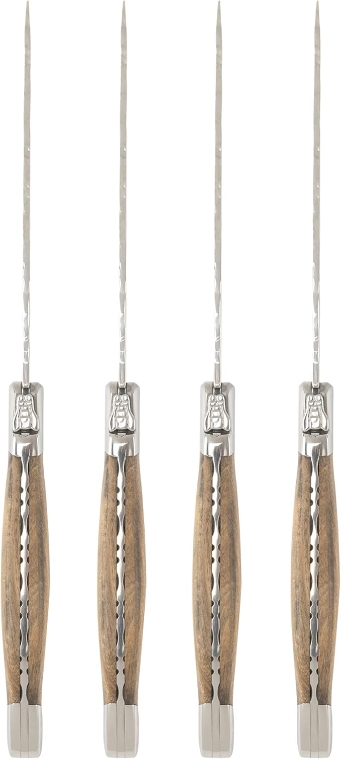 Laguiole Connoisseur BBQ Steak Knives Set of 4 – Stainless Steel Silverware Set Packed in an Elegant Box – Olive Wood Handle Unique Kitchen Cutlery