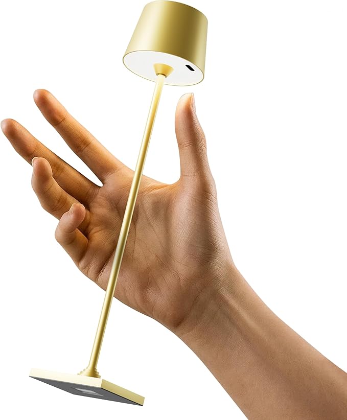 Timjorman Compact Cordless Table Lamp, Rechargeable LED Night Light, Dual Light Source (RGB Top & Warm Bottom), Touch Control & Timer, Metal Lamp for Bedroom & Kids Room (Golden 1-Pack)