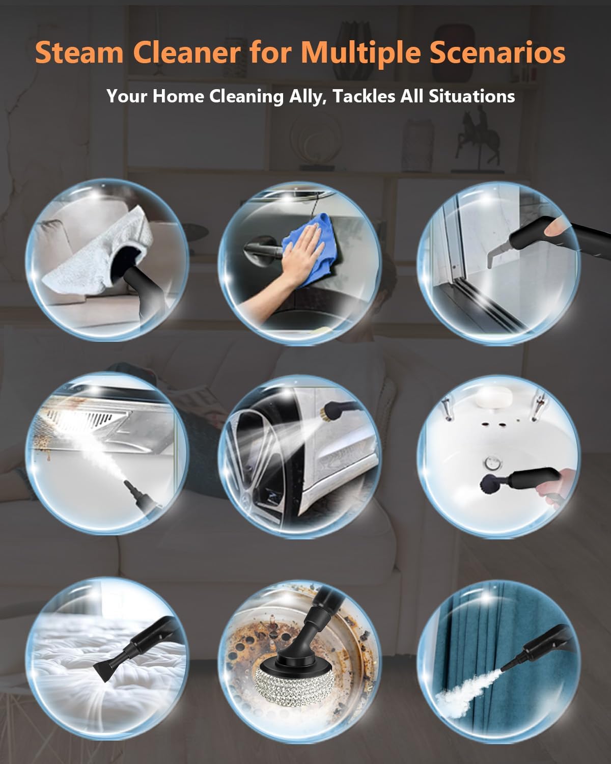 Handheld Steam Cleaner for Home, 10s Heat-Up/2.11 Qt Tank/4.5BAR High Pressure Steamer for Cleaning, 3 Level Pressurized Portable Steam Cleaner Handheld for Car, Grout, Tile, Dirt, Bed Bugs, Red