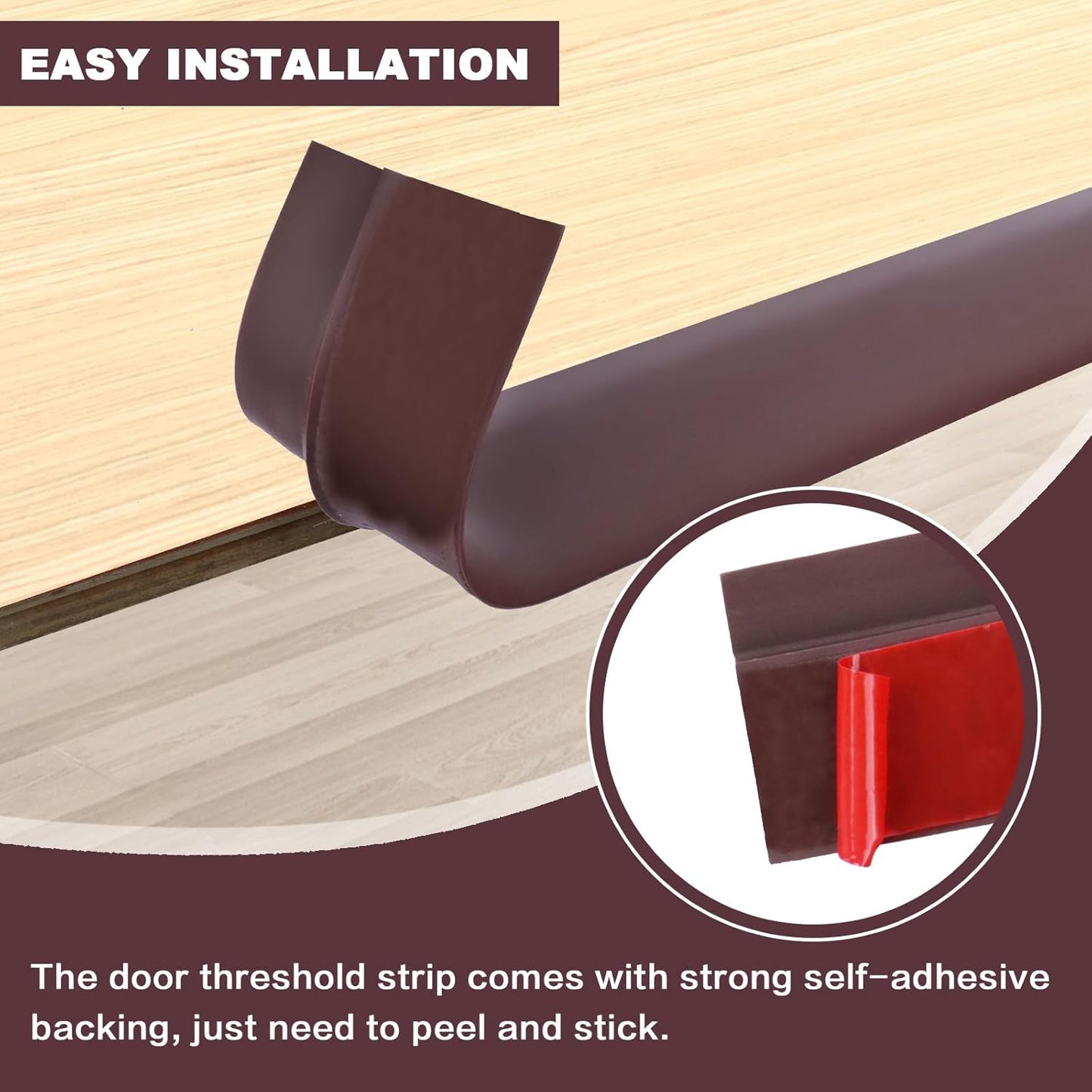 Vinyl Door Threshold Flooring Transition Strip Self Adhesive Carpet Edging Strip for Laminate Doorway Edge Threshold from 2/5" to 3/5" (Coffee, 6.6 Ft)