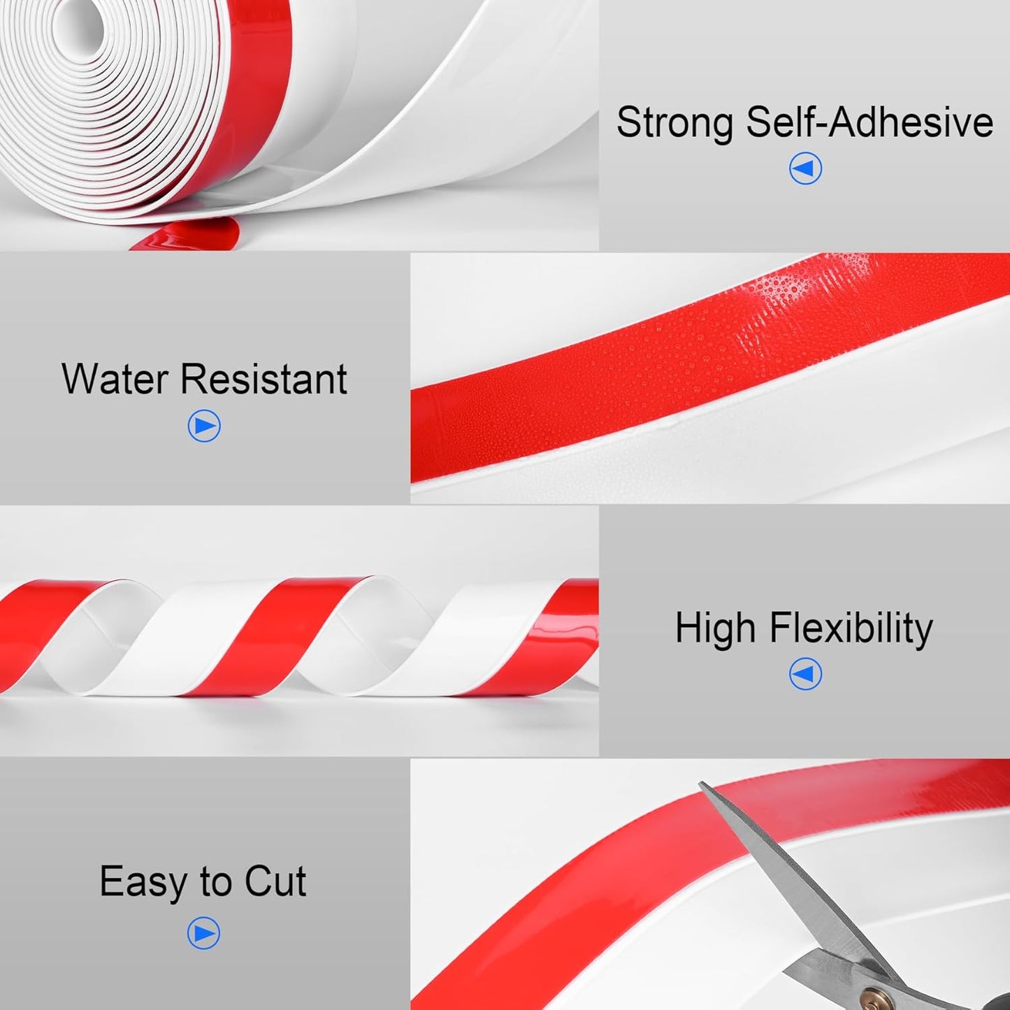 ToLanbbt Weather Stripping Silicone Door Seal Strip 2 in x 20 ft Door Draft Stopper Self Adhesive Door Draft Tape, Side & Bottom Gaps Insulation Strip for Glass Shower Door Sliding Door Window, White