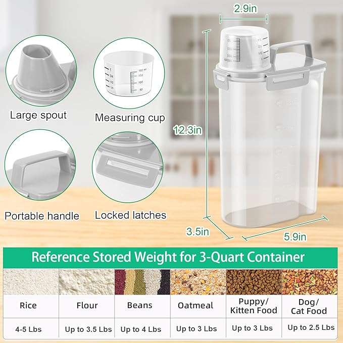 TBMax Rice Storage Container 3 to 5 Lbs - Small Pet Dog Cat Food Container Dispenser with Easy Pouring Spout & Cup, Portable Cereal Container for Small Spaces, Travel, or Daily Use