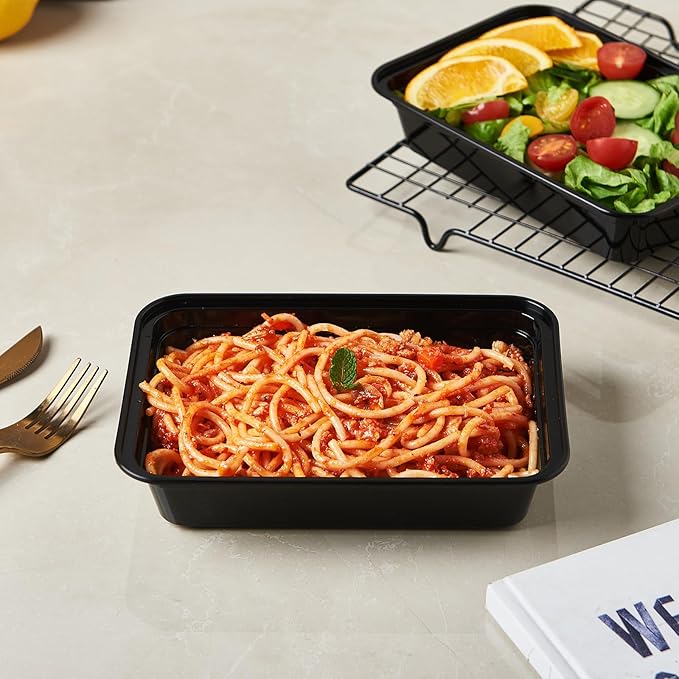 CIAO! Heavy Weight 24oz Injection Molded Microwavable Black Rectangular Food Container With Lid (150/case)