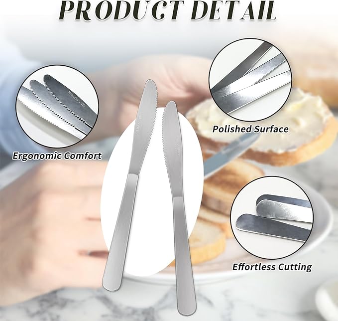 150 Pcs 8.3 Inches Stainless Steel Dinner Knives Spreader Knives Silverware Silver Butter Knife for Steak Table Home Kitchen Restaurant