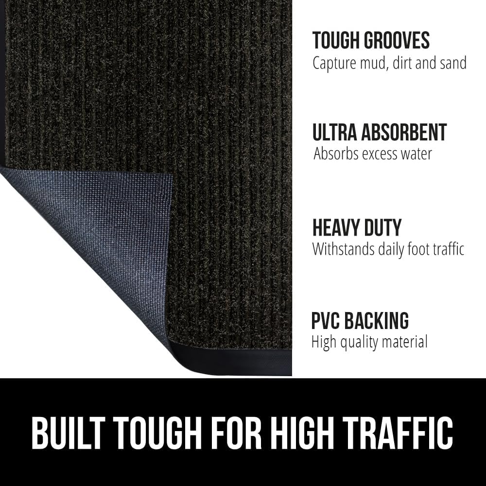 GORILLA GRIP Traffic Guard Door Mat, 72x48, Heavy Duty Welcome Mats, Commercial Office Space Doormat, Waterproof, Fade Resistant, Strong Rubber Backing, Low Profile, Shoe and Boot Scraper, Jet Black