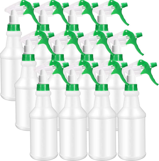 Eccliy 12 Pcs 16 Oz Plastic Spray Bottle, Adjustable Empty Reusable Sprayer for Cleaning, Planting, Water, Bathroom and Kitchen, BBQ, Commercial and Residential(Green,Original)