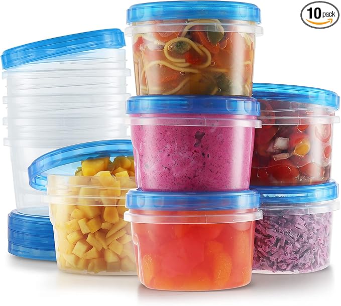 Tafura Twist Top Soup Storage Containers with Lids [16 Oz - 10 Pack] Reusable Freezer Containers for Food with Screw On Lids, 16 Ounce Food Storage Container with Cover, Leakproof, BPA Free
