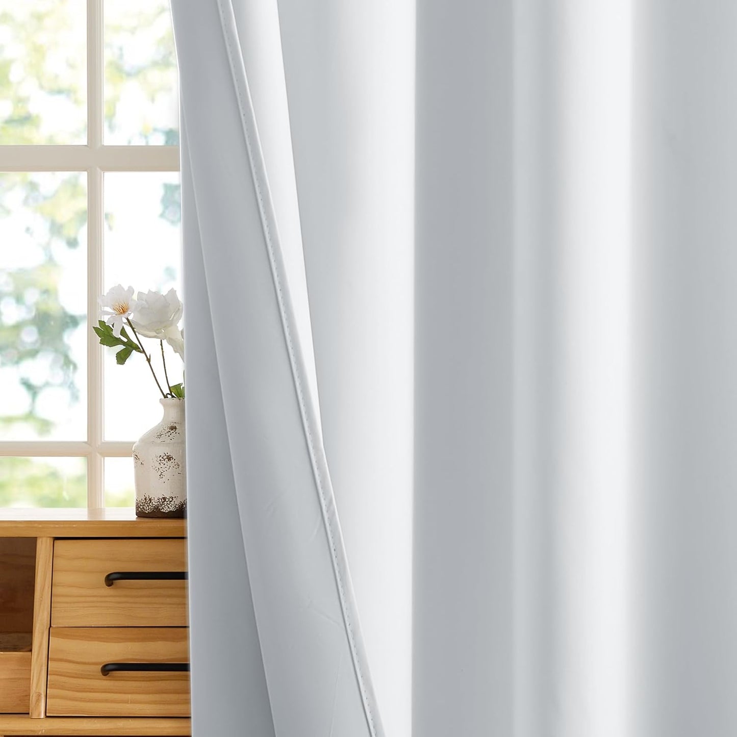 RYB HOME White Blackout Curtains for Bedroom, 100% Blackout Thermal Insulated Noise Reducing Curtains for Living Room Nursery, 34 inches Wide by 72 inches Long, 2 Panels Set