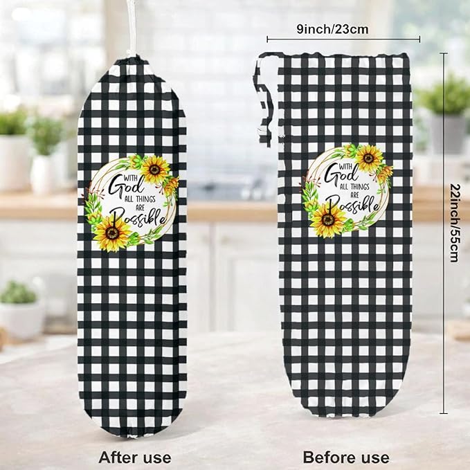 Plastic Bag Holder, with God All Things Are Possible Plastic Bag Holder, Reusable Trash Bags Organizer Home Decor, Christian Inspirational Gift for Women Plastics Bags Holders with Bible Verse