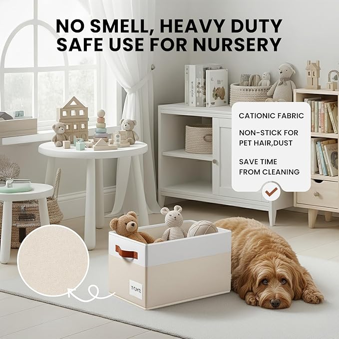 4 Pack Large Closet Storage Baskets for Shelves - 14x10 Heavy Duty Closet Shelf Organizer Bins with Handles & Labels - Decorative Collapsible Baskets for Organizing Living Room Bedroom Nursery Dorm