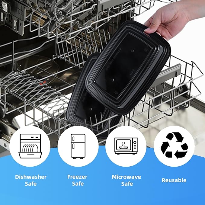 28oz meal prep containers with lids, 50 Pack (100-Piece),BPA-Free, Food Safe & Leakproof Reusable Plastic Food Storage – Microwave Safe, Stackable Takeout Boxes