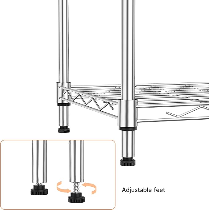 IZEUK 3 Tier Metal Wire Shelving Rack Storage Shelves for Kitchen, Bedroom, Living Room or Laundry Room, Chrome, 17.7" W x 11.8" D x 28.8" H