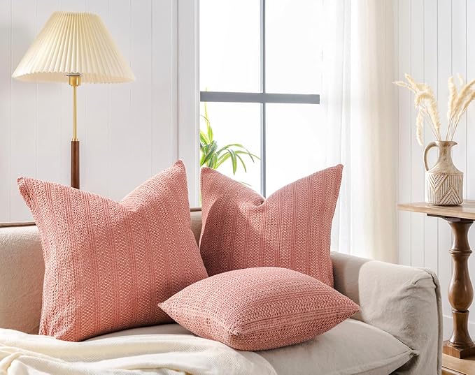 COCOPLOCEUS 1pc 26x26 Pillow Cover Boho Euro Sham Decorative Throw Pillow Covers Cotton Large Square Pillowcase for Couch Bed, Coral Pink