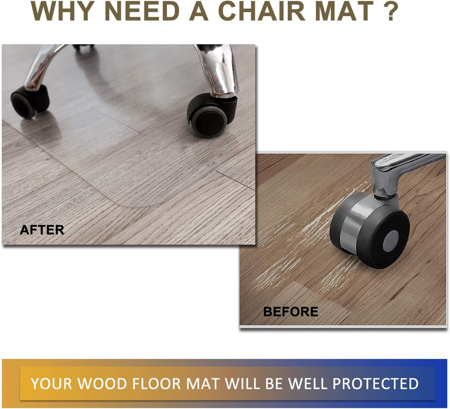 Office Chair Mat for Hardwood Floor, 48”x 30” Vinyl Desk Chair Mat Clear Floor Protector Mat for Rolling Chair Office & Home, Easy Glide and Flat Without Curling