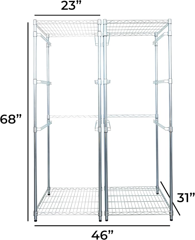 SafeRacks 2 Pack 5-Tier Steel Tote Rack - Maximize Space, Declutter, Organization, NSF Certified, Bin Storage for Garage, Pantry, Kitchen, Workspace, 5 Shelves, 31″ x 23″ x 68″, Zinc