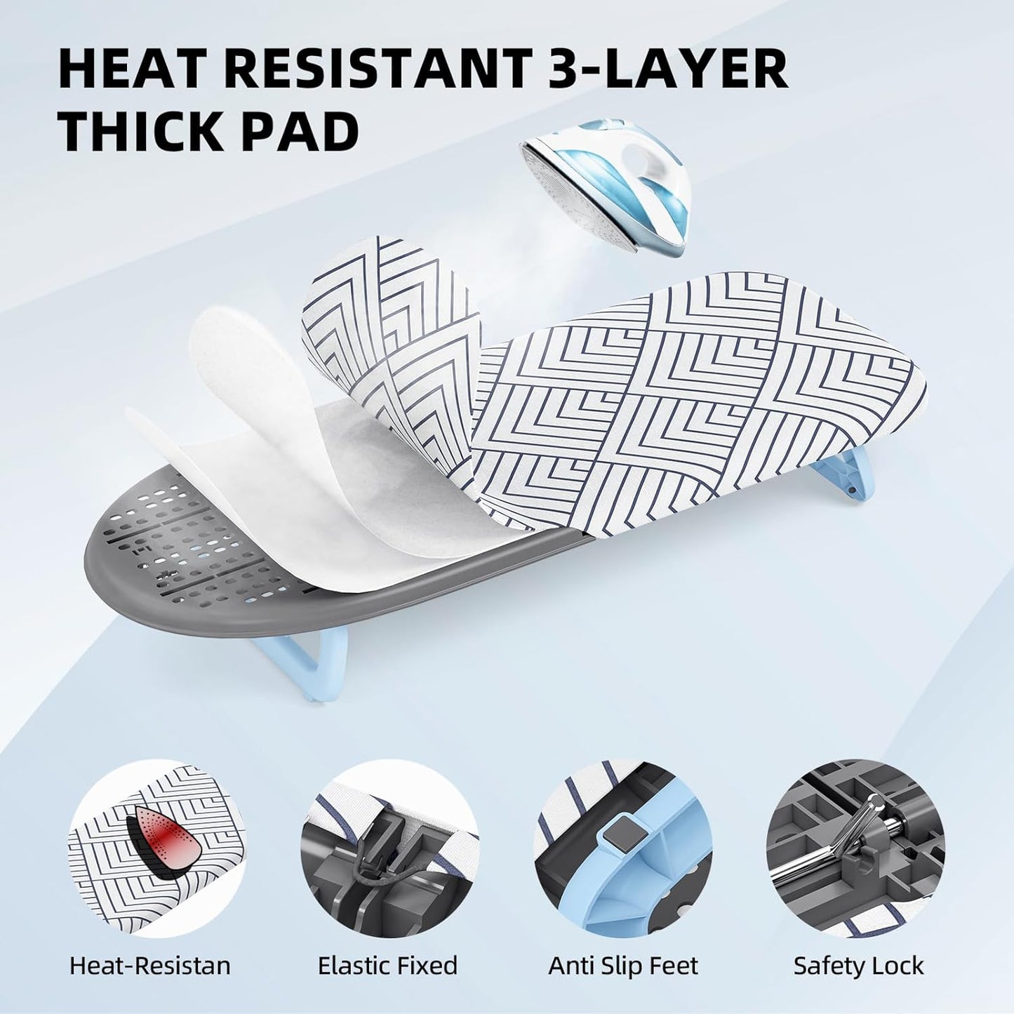 Small Ironing Board Tabletop, Foldable Mini Ironing Board, Table top Ironing Boards Small with Hanging Rope, Compact Portable Ironing Boards Save Space, Iron Board 32x12, Iron Table Stand White