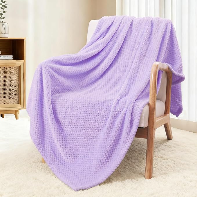 Exclusivo Mezcla Fleece Throw Blanket Extra Large, Super Soft and Warm Blankets for Couch, Sofa and Bed Waffle Textured, Cozy, Fuzzy and Lightweight (Lilac Purple, 50x70 Inches)