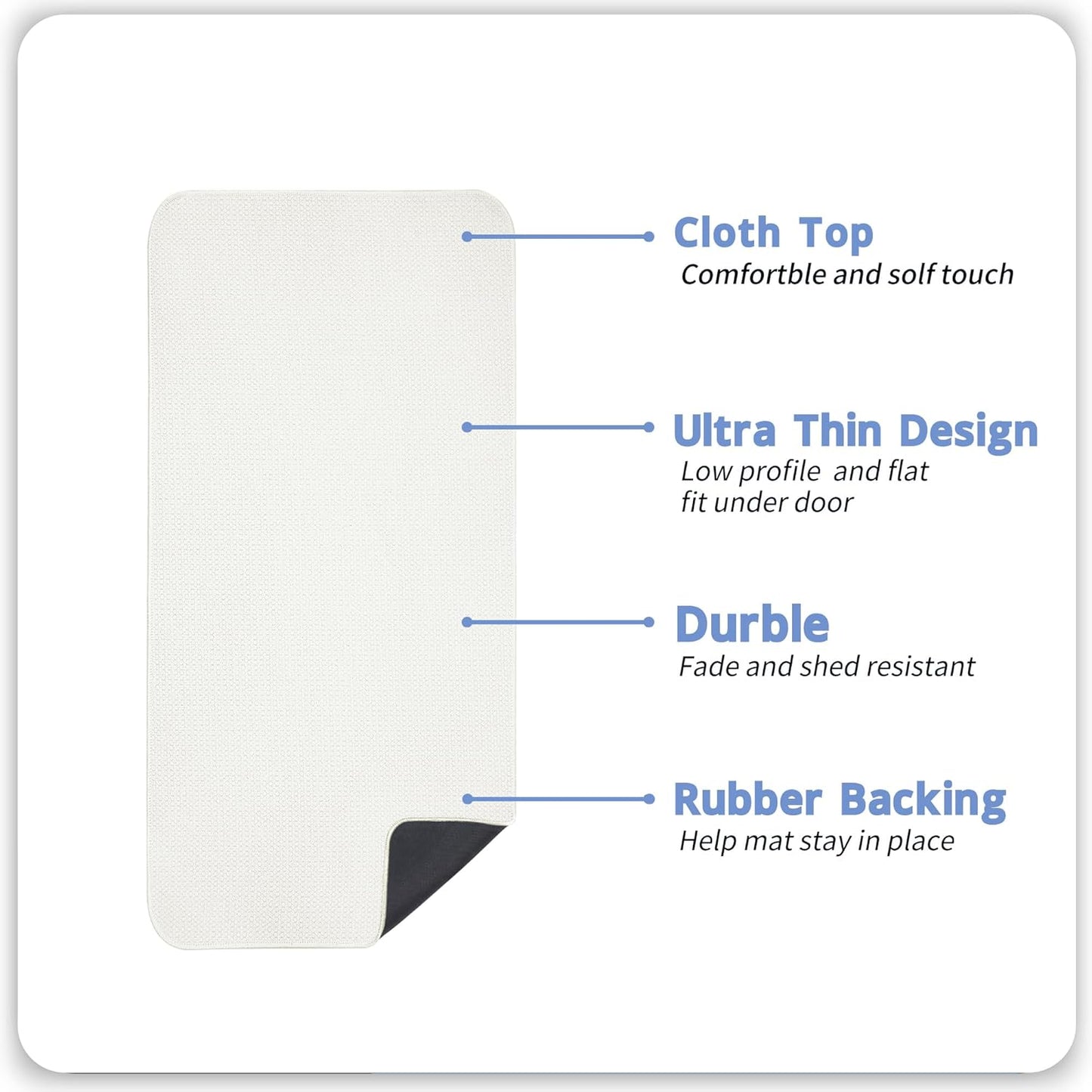 Bath Mat,Ultra Thin Bathroom Runner Rugs,Large Bath Mats for Bathroom,Quick Dry,Non-Slip,Machine Washable,Low Pile,Bath Rug,Shower Outside,Sink,Home Decor Accessories.White,2'x5'（24x60inch）