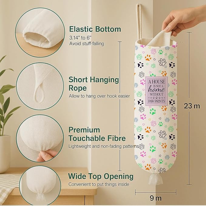 Funny Plastic Bag Holder, Colorful Paw Prints Plastic Bag Holder, Bags Holders for Plastics Bags Groceries Store, Reusable Grocery Sack Storage Dispenser, Kitchen Gifts For Women Family Friends