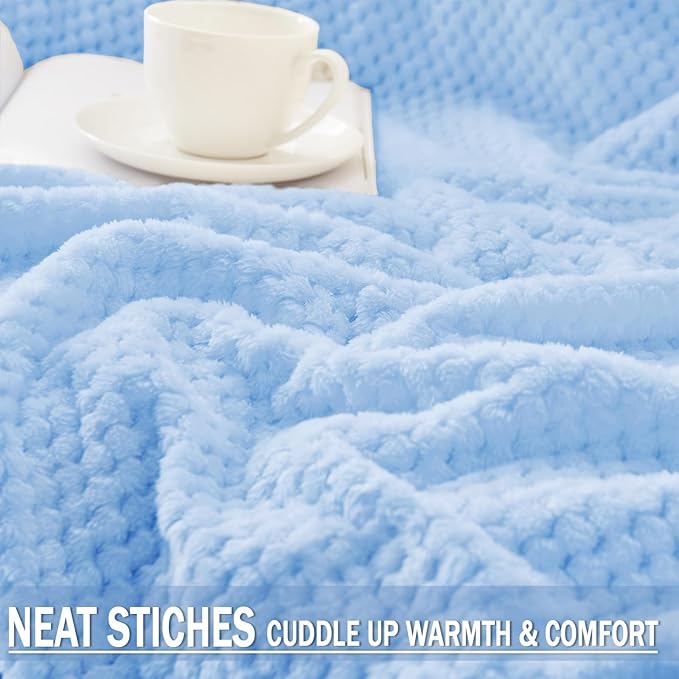 Exclusivo Mezcla Fleece Throw Blanket Extra Large, Super Soft and Warm Blankets for Couch, Sofa and Bed Waffle Textured, Cozy, Fuzzy and Lightweight (Light Blue, 50x70 Inches)