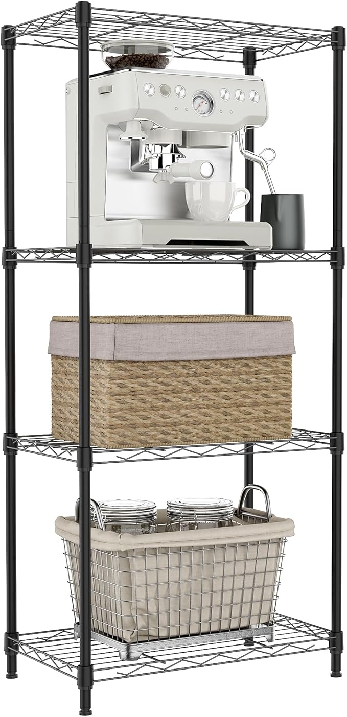 IZEUK 4 Tier Metal Wire Shelf Unit, Black Storage Rack Organizer for Kitchen, Bedroom, Living Room or Laundry Room, 17.7" W x 11.8" D x 41.9" H