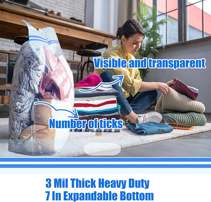 10 Gallon Large Storage Bags with Handle, 25 Counts | Double Zipper Seal | Expandable Bottom, Resealable Clear zip Bags