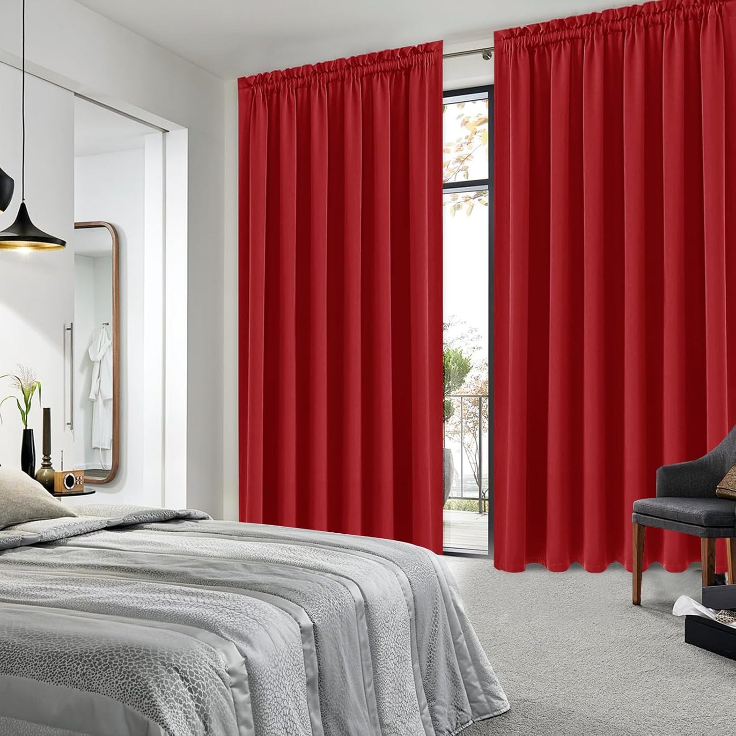 DWCN Blackout Curtains for Living Room Thermal Insulated, Energy Saving & Noise Reducing Bedroom Curtains, Red, W 70x L 84 Inch, Set of 2 Rod Pocket Curtain Panels