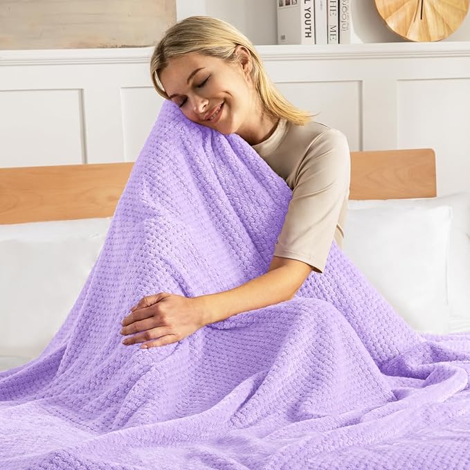 Exclusivo Mezcla Fleece Throw Blanket Extra Large, Super Soft and Warm Blankets for Couch, Sofa and Bed Waffle Textured, Cozy, Fuzzy and Lightweight (Lilac Purple, 50x70 Inches)