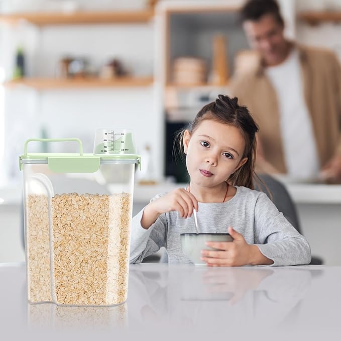 TBMax Airtight Rice Container 10 Lbs, Cereal Dispenser, Pet Cat Dog Food Storage Container, Plastic Kitchen Pantry Food Storage Holder with Cup -Light Green