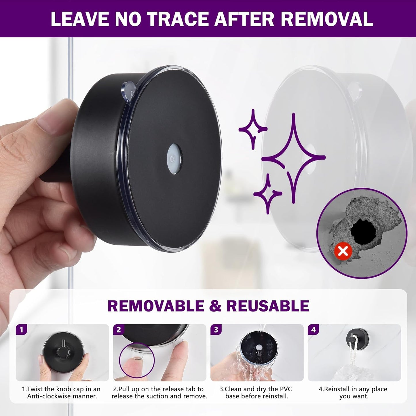 JOMOLA Stainless Steel Bathroom Suction Hooks - No Drill Adhesive-Free Wall Mount for Shower, Towel & Robe, Rustproof Metal Hardware with Damage-Free Grip, Matte Black (2-Pack)