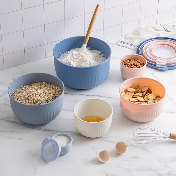 COOK WITH COLOR Prep Bowls with Lids- Wide and Deep Nesting Plastic Small Mixing Bowl Set with Lids, 12 Piece Set - Deep Bowls, Blue/Pink